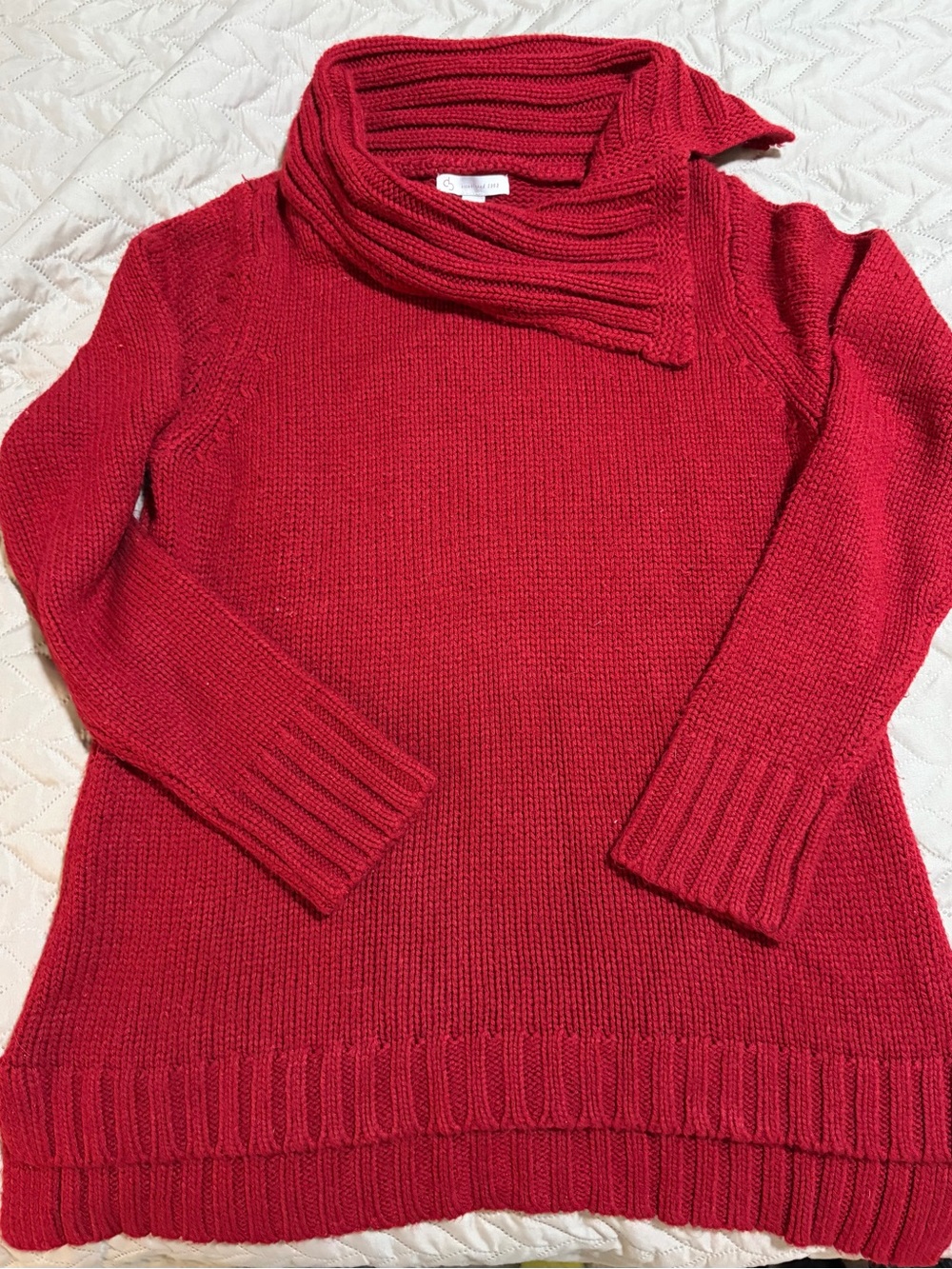 Women’s Red Knit Sweater with Asymmetrical Collar